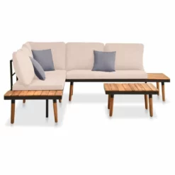 Set Muebles De Jardín 4 Piezas Y Cojines Madera Maciza Acacia VidaXL