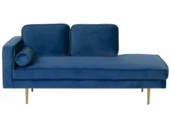 Chaise Longue De Terciopelo Azul Oscuro Izquierdo MIRAMAS