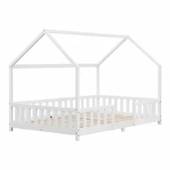 Cama Para Niños Sisimiut Forma De Casa Pino 120x200 Cm Blanco Mate [en.casa]