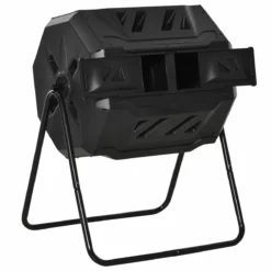 Outsunny Compostador De Tambor Giratorio Con Capacidad 160 Litros De Doble Cámara Y Ventilación Marco De Acero Para Residuos Orgánicos De Jardín 71x64x96cm Negro