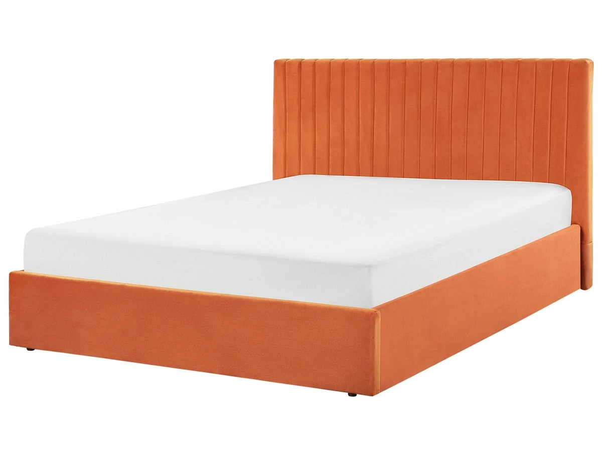 Cama Con Almacenaje De Terciopelo Naranja 160 X 200 Cm VION 4 Cama Con Almacenaje De Terciopelo Naranja 160 X 200 Cm VION - Imagen 4