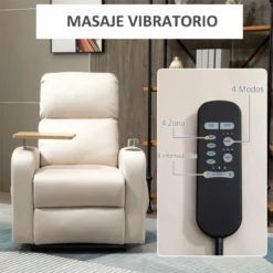 HOMCOM Sillón De Masaje Sillón Relax Eléctrico Con 4 Modos De Vibración Reclinación 145° Tapizado En Microfibra Mando A Distancia Mesita 2 Bolsillos Laterales Y Posavasos 77x93x105 Cm Beige -Conforama Tienda de ventas 38d17e957d750f7e315bb37ca083cc0750cb522b 71c93a7a1662469f9256ca0932c7d3ab