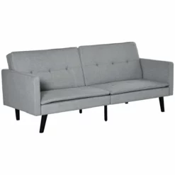 HOMCOM Sofá Cama De 3 Plazas Tapizado En Tela Con Respaldo Ajustable En 3 Posiciones Y Patas De Madera Sofá Moderno Para Salón Oficina 198x81x81 Cm Gris
