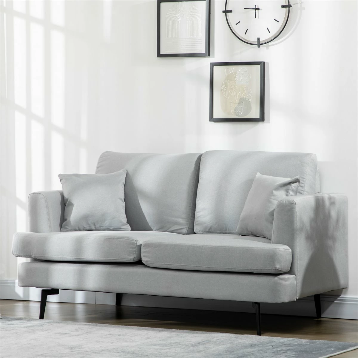 HOMCOM Sofá De 2 Plazas Sofá De Salón Moderno Tapizado En Lino Sintético Con 2 Cojines Acolchados Reposabrazos Y Patas De Acero 160x87x87 Cm Gris Claro 2 HOMCOM Sofá De 2 Plazas Sofá De Salón Moderno Tapizado En Lino Sintético Con 2 Cojines Acolchados Reposabrazos Y Patas De Acero 160x87x87 Cm Gris Claro - Imagen 2