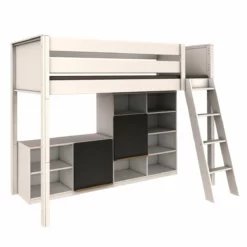 Cama Media Altura-estanterías Y Pizarra KASVA 206x98x166 Cm Blanco