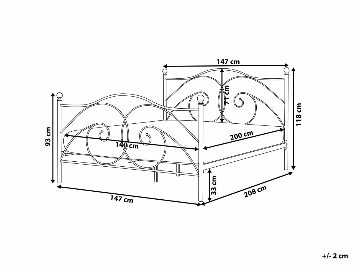 Cama Con Somier De Metal Negro 140 X 200 Cm DINARD 3 Cama Con Somier De Metal Negro 140 X 200 Cm DINARD - Imagen 3