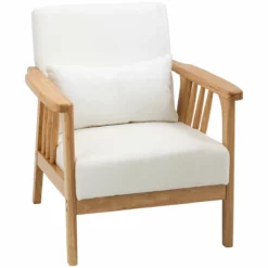 HOMCOM Sillón De Salón Sillón Nórdico Tapizado En Terciopelo Butaca Relax Con Cojín Y Patas De Madera De Caucho Para Oficina Estudio Dormitorio 68x75x78 Cm Crema