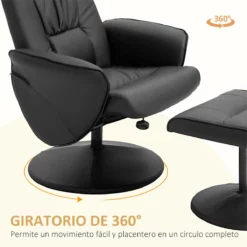 HOMCOM Sillón De Salón Con Otomana Reposapiés Tapizado En PU Sillón Relax Reclinable Hasta 145° Y Giratorio 360° Con Respaldo Ajustable Para Salón Dormitorio Oficina 81x81x105 Cm Negro -Conforama Tienda de ventas 3eae024126bf9b871f5a8df6f8e77b61372a5d46 e07dd1c290d5489fb428f9e4b38cba00