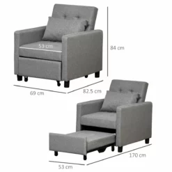 HOMCOM Sofá Cama Individual Sillón Con Respaldo Reclinable Cojín Desenfundable Asiento Acolchado Y 4 Ruedas 69x77x84 Cm Gris -Conforama Tienda de ventas 4275f64e22db10e787bdfe194cf8151c2a7de9db 18cfaac836624ef08c9c0cdf48fb1fcd