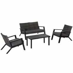 Outsunny Conjunto De Muebles De Jardín De Ratán 4 Piezas Juego De Muebles De Exterior Con Sofá De 2 Plazos Sofás Individuales Y Mesa De Centro Para Terraza Patio Negro