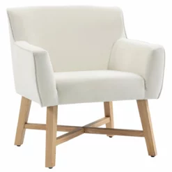 HOMCOM Butaca De Salón Tapizada En Terciopelo Sillón Relax Moderno Con Asiento Reposabrazos Acolchados Patas De Madera Y Base Cruzada Para Dormitorio 67x65x74 Cm Blanco