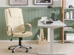 Sillón De Masaje De Piel Sintética Beige/plateado GRANDEUR II