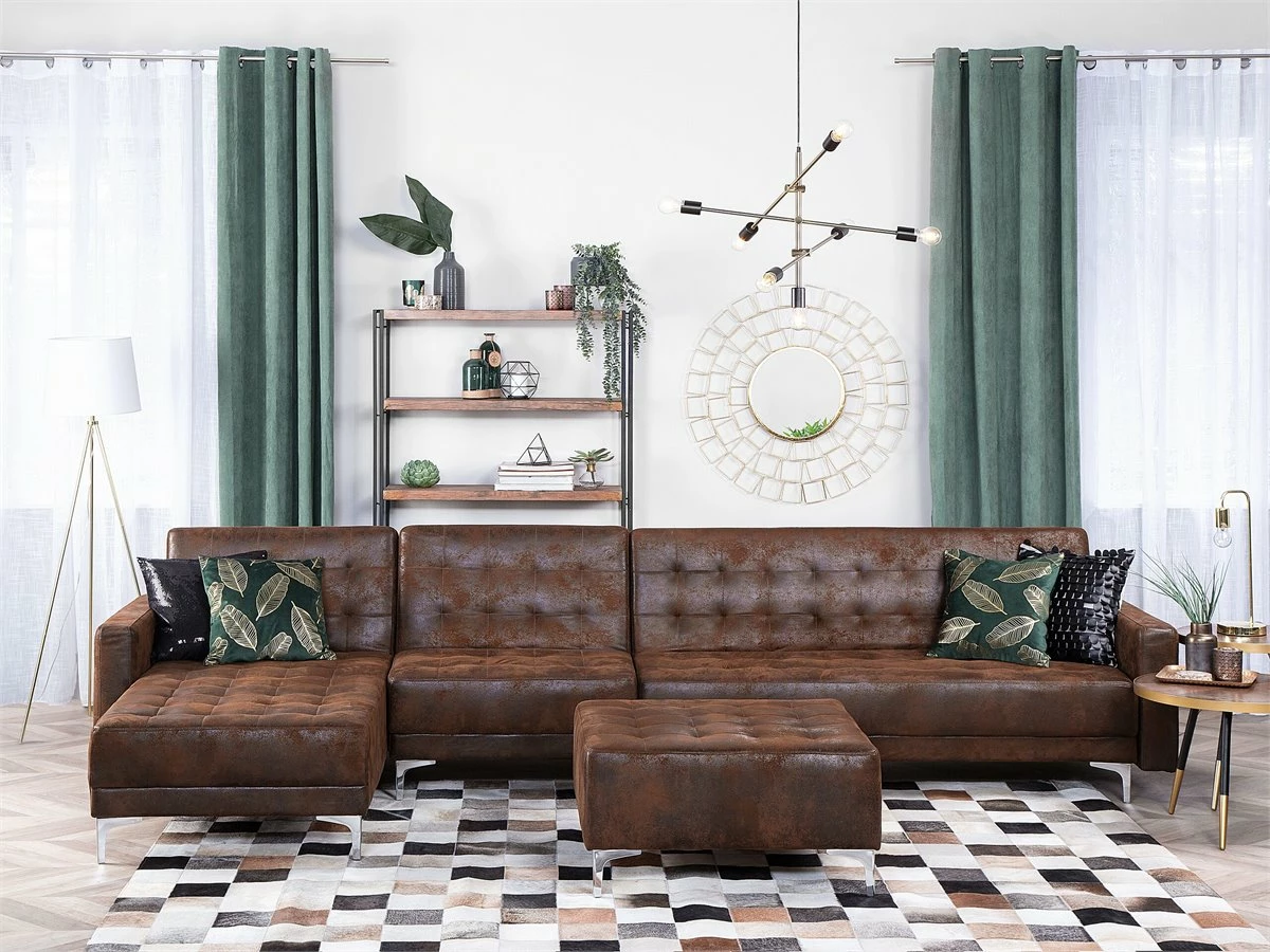 Sofá Cama Esquinero De Piel Sintética Marrón Oscuro Derecho ABERDEEN 1 Sofá Cama Esquinero De Piel Sintética Marrón Oscuro Derecho ABERDEEN