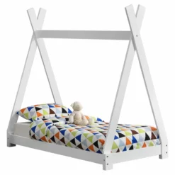 Cama Infantil Onejda - Estructura Tipi De Madera Pino - 140 X 70cm - Blanco Mate [en.casa]