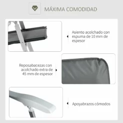 Outsunny Silla De Jardín Plegable De Aluminio Con Respaldo Alto Ajustable En 7 Posiciones Y Reposacabezas Acolchado Para Exterior 75x61,5x114,5 Cm Gris -Conforama Tienda de ventas 494c2b9095b0f5e3e40c52b2de2e7afdb5617faa 7ece011078014ac1a72d8f12760a9ab4