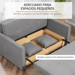 HOMCOM Sofá Cama De 2 Plazas Tapizado En Algodón Con 2 Cojines Desmontables Reposabrazos Y Base De Almacenaje Sofá Doble Moderno Para Salón Oficina 152x101x81 Cm Gris -Conforama Tienda de ventas 4bc1eb8154566b809d8bb61636626db23bb2d0f2 f59956929e514327b53a30f4df455f27