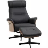 HOMCOM Sillón De Salón Con Otomana Reposapiés Tapizado En Microfibra Sillón Relax Reclinable Hasta 135° Giratorio 360° Con Reposacabezas Ajustable Para Salón Oficina 84x83x103 Cm Negro