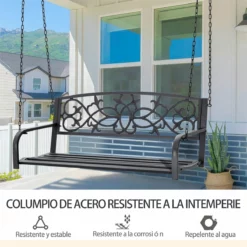 Outsunny Banco Columpio De 2 Plazas Banco Colgante De Acero Con Reposabrazos Carga Máx. 240 Kg Para Jardín Terraza Balcón Exterior 127x59,5x52 Cm Negro -Conforama Tienda de ventas 4da9097fd5a724a8981dfe00e8dad4dfa4df4435 4bd21106146f49d9a81d06eed60c9a87