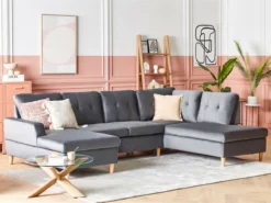 Sofá Cama 4 Plazas De Terciopelo Gris LERUM