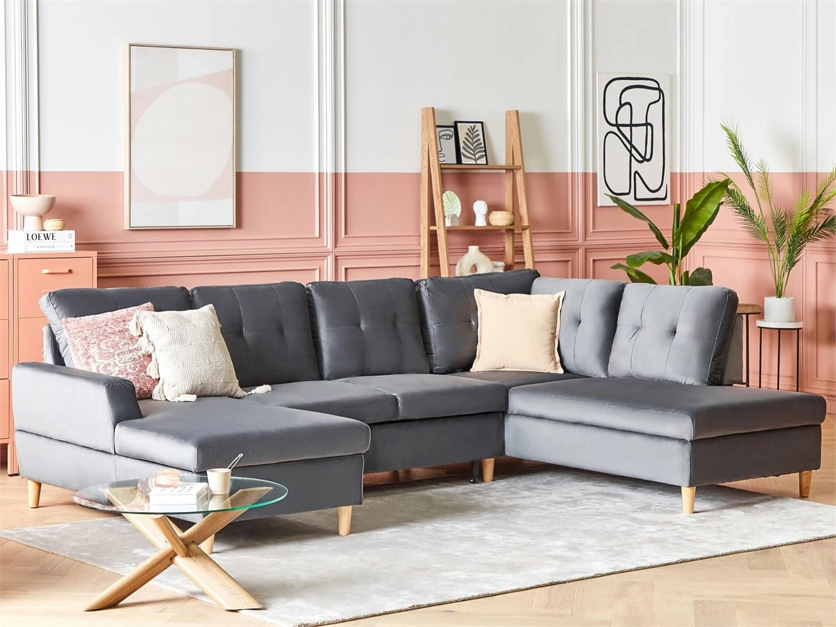 Sofá Cama 4 Plazas De Terciopelo Gris LERUM 1 Sofá Cama 4 Plazas De Terciopelo Gris LERUM