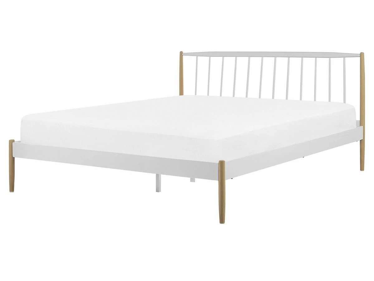 Cama Con Somier De Metal Blanco/madera Clara 160 X 200 Cm MAURS 2 Cama Con Somier De Metal Blanco/madera Clara 160 X 200 Cm MAURS - Imagen 2