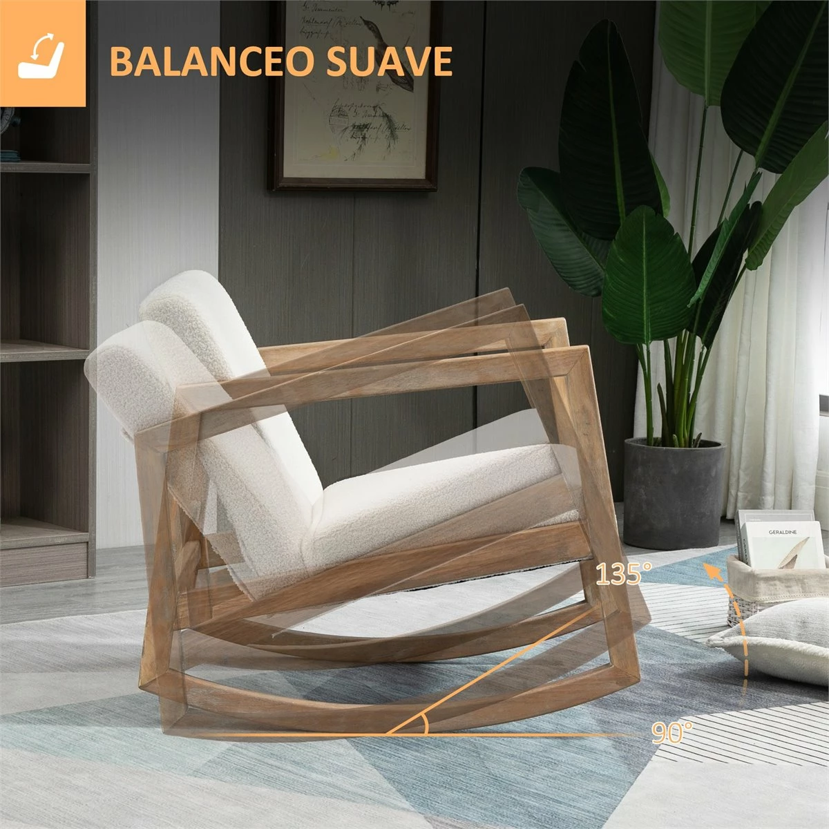HOMCOM Silla Mecedora Tapizada En Forro Polar Sillón Balancín Relax Con Asiento Acolchado Reposabrazos Y Pies De Madera De Caucho Para Salón Dormitorio 60x81x71 Cm Crema 4 HOMCOM Silla Mecedora Tapizada En Forro Polar Sillón Balancín Relax Con Asiento Acolchado Reposabrazos Y Pies De Madera De Caucho Para Salón Dormitorio 60x81x71 Cm Crema - Imagen 4