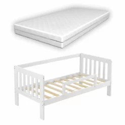 Cama Para Niños Selfoss Con Colchón Somier Reja De Seguridad Pino - 80 X 160 Cm - Blanco [en.casa]