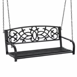 Outsunny Banco Columpio De 2 Plazas Banco Colgante De Acero Con Reposabrazos Carga Máx. 240 Kg Para Jardín Terraza Balcón Exterior 127x59,5x52 Cm Negro