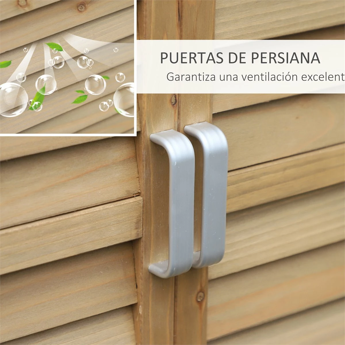 Outsunny Cobertizo De Almacenamiento De Madera Para Jardín 87x46,5x96,5 Cm Con 2 Estantes Interiores 2 Puertas De Buena Ventilación Y Techo Inclinado Para Exterior Terreza Natural 4 Outsunny Cobertizo De Almacenamiento De Madera Para Jardín 87x46,5x96,5 Cm Con 2 Estantes Interiores 2 Puertas De Buena Ventilación Y Techo Inclinado Para Exterior Terreza Natural - Imagen 4