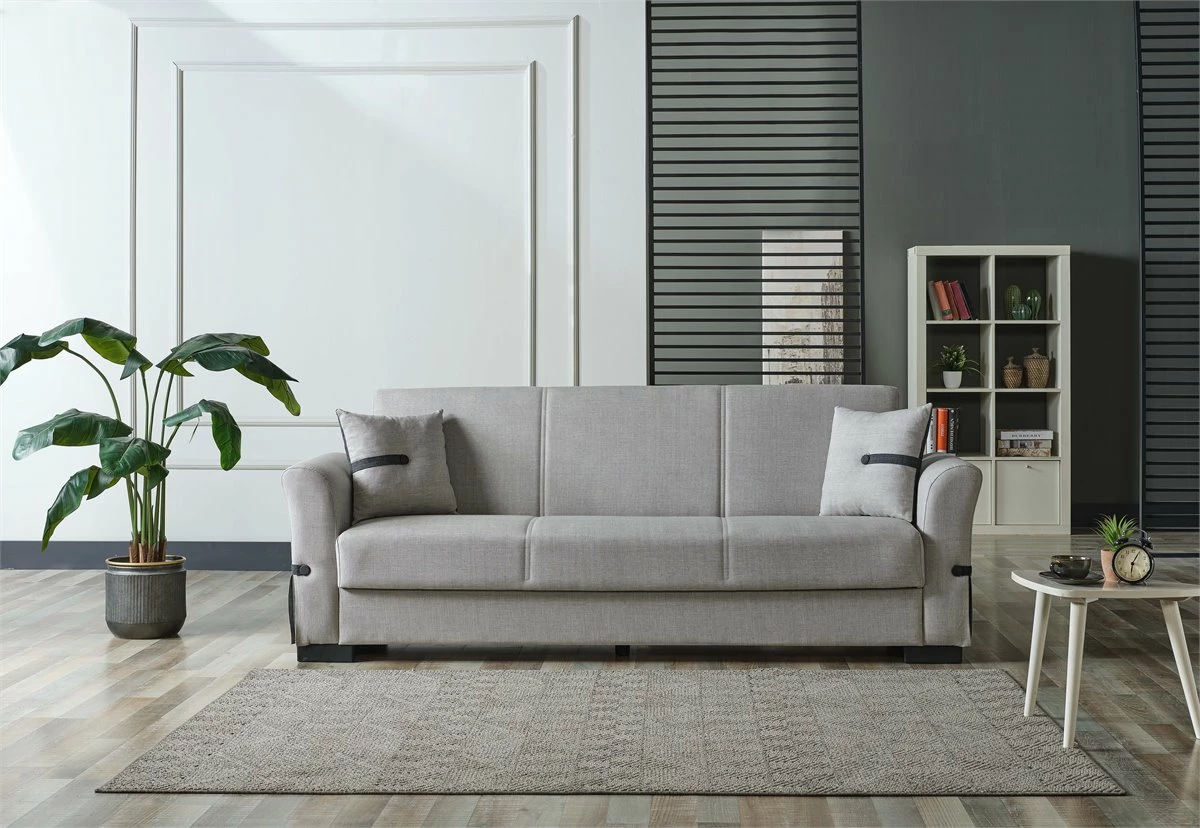 Sofá Cama De 3 Plazas STELA Color Gris Claro Incluye 2 Cojines Decorativos De Color Antracita 2 Sofá Cama De 3 Plazas STELA Color Gris Claro Incluye 2 Cojines Decorativos De Color Antracita - Imagen 2