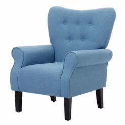HOMCOM Butaca De Salón Tapizada En Tela Sillón Relax Con Reposabrazos Asiento Acolchado Y Patas De Madera Estilo Moderno Para Dormitorio 78x74x97 Cm Azul