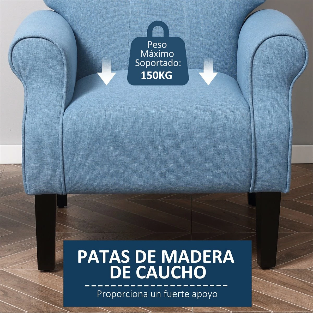 HOMCOM Butaca De Salón Tapizada En Tela Sillón Relax Con Reposabrazos Asiento Acolchado Y Patas De Madera Estilo Moderno Para Dormitorio 78x74x97 Cm Azul 4 HOMCOM Butaca De Salón Tapizada En Tela Sillón Relax Con Reposabrazos Asiento Acolchado Y Patas De Madera Estilo Moderno Para Dormitorio 78x74x97 Cm Azul - Imagen 4