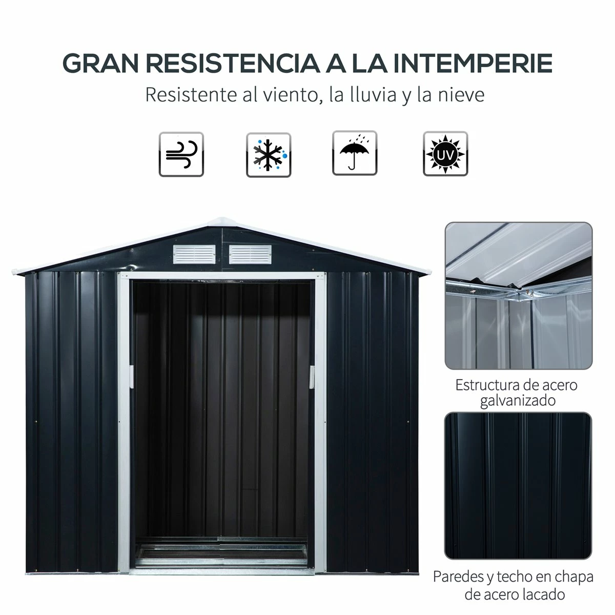 Outsunny Caseta De Jardín 213x130x185 Cm Cobertizo Metálico De Exterior Para Almacenamiento De Herramientas Con 2 Puertas Correderas Y 4 Ventanas Para Terraza Gris 4 Outsunny Caseta De Jardín 213x130x185 Cm Cobertizo Metálico De Exterior Para Almacenamiento De Herramientas Con 2 Puertas Correderas Y 4 Ventanas Para Terraza Gris - Imagen 4