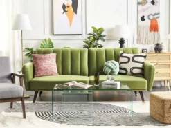 Sofá Cama 3 Plazas De Terciopelo Verde Oliva/negro VIMMERBY