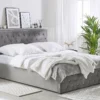 Cama Con Somier De Terciopelo Gris 160 X 200 Cm AMIENS