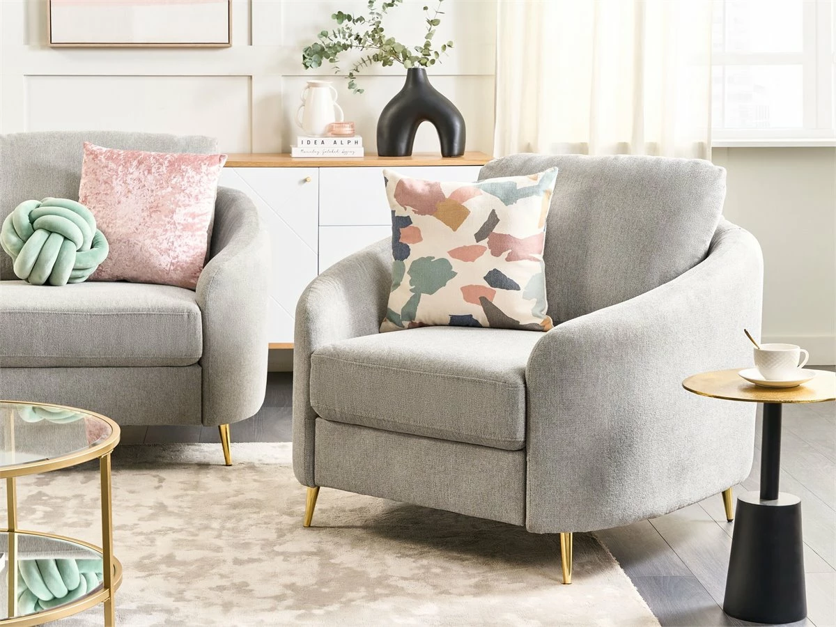 Sillón De Poliéster Gris Claro/dorado TROSA 1 Sillón De Poliéster Gris Claro/dorado TROSA