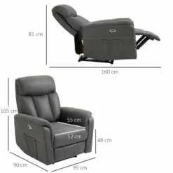 HOMCOM Sillón Reclinable Eléctrico Tapizado En Tejido Técnico Sillón Relax De Salón Con Reclinación 155° Reposapiés Y 2 Bolsillos Laterales 95x90x105 Cm Gris Oscuro -Conforama Tienda de ventas 6211b2aec1c6fcfd870610012e232fb61e76fede f8f3ab28ef3645e3a85e144774a10f84