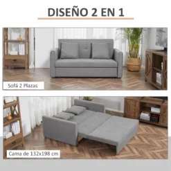 HOMCOM Sofá Cama De 2 Plazas Tapizado En Algodón Con 2 Cojines Desmontables Reposabrazos Y Base De Almacenaje Sofá Doble Moderno Para Salón Oficina 152x101x81 Cm Gris -Conforama Tienda de ventas 63119986e5450e14c9ec56743a8eb3ef6aa12703 93f9ea88b4054f2b8068832cded0e3ab