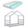 Cama Para Niños Vardø Con Colchón Y Somier - Forma De Casa - Pino 160 X 80 Cm - Gris Lacado Mate [en.casa]