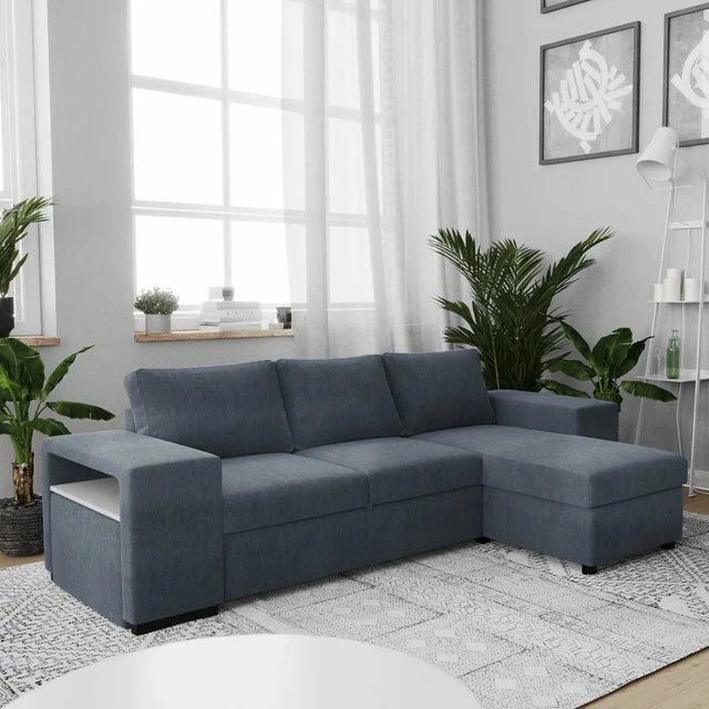 BUDWING Juan - Sofá Convertible Rinconera Reversible - Almacenamiento, Puf Y Estantería - Azul - 3 Plazas - Estilo Contemporáneo 2 BUDWING Juan - Sofá Convertible Rinconera Reversible - Almacenamiento, Puf Y Estantería - Azul - 3 Plazas - Estilo Contemporáneo - Imagen 2