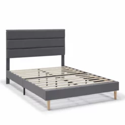 Estructura De Cama Tapizada Aroma 90x190 Cm, Gris Oscuro