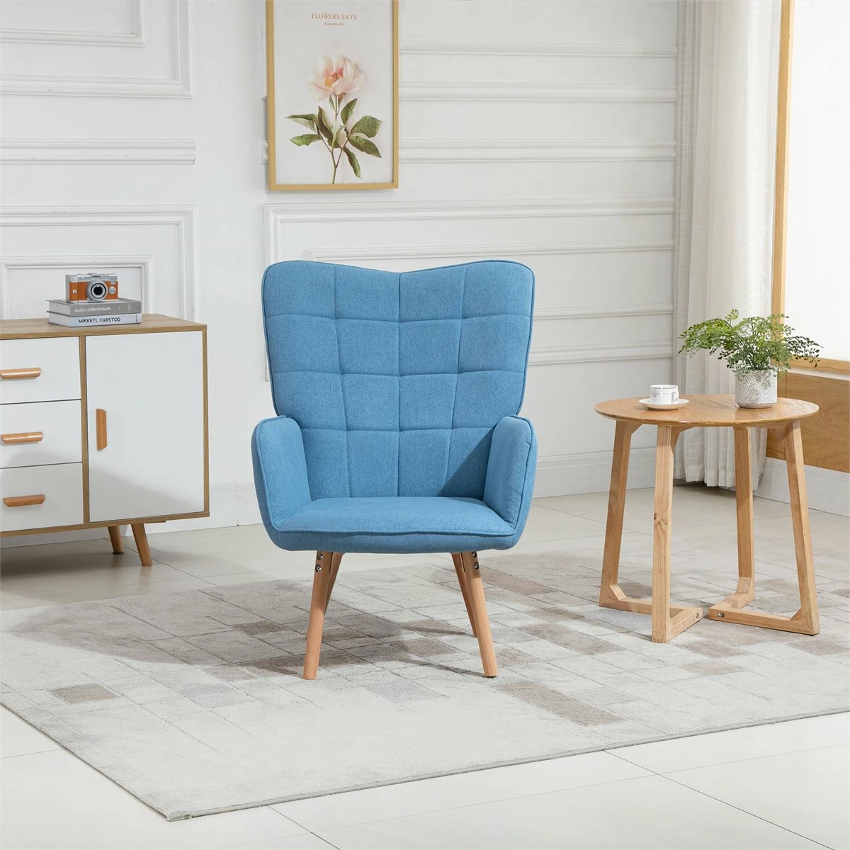 HOMCOM Butaca De Salón Moderna Sillón Con Respaldo Alto Reposabrazos Tela De Lino Y Patas De Madera De Haya Para Comedor Cocina 71x76x101 Cm Azul 6 HOMCOM Butaca De Salón Moderna Sillón Con Respaldo Alto Reposabrazos Tela De Lino Y Patas De Madera De Haya Para Comedor Cocina 71x76x101 Cm Azul - Imagen 6
