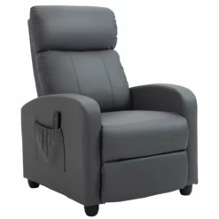 HOMCOM Sillón De Masaje Relax Reclinable Con Mando A Distancia 2 Zonas De Masaje 8 Programas 5 Niveles De Intensidad Y Temporizador Tapizado En PU 68x88x98 Cm Gris