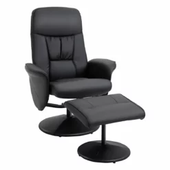 HOMCOM Sillón De Salón Con Otomana Reposapiés Tapizado En PU Sillón Relax Reclinable Hasta 145° Y Giratorio 360° Con Respaldo Ajustable Para Salón Dormitorio Oficina 81x81x105 Cm Negro