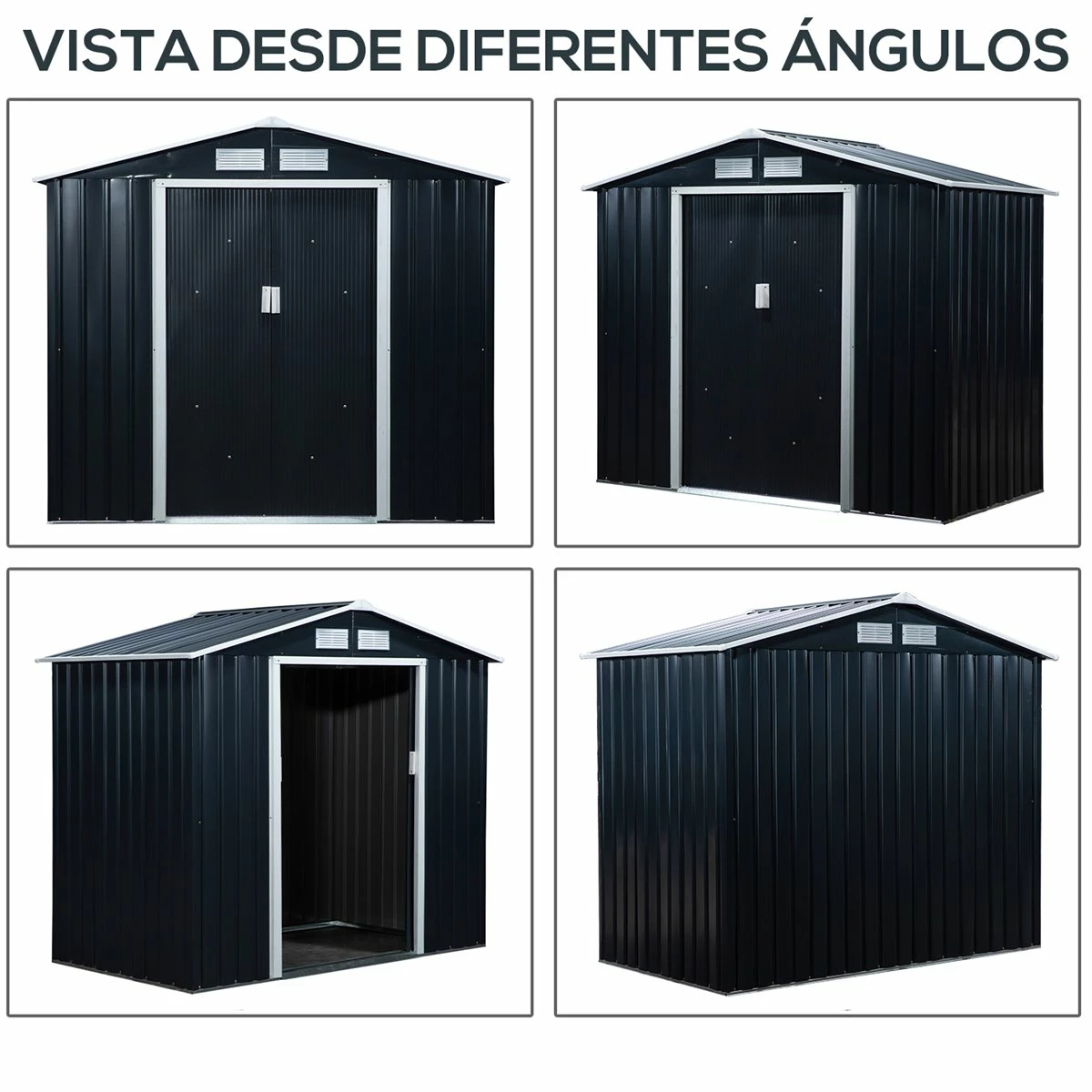 Outsunny Caseta De Jardín 213x130x185 Cm Cobertizo Metálico De Exterior Para Almacenamiento De Herramientas Con 2 Puertas Correderas Y 4 Ventanas Para Terraza Gris 7 Outsunny Caseta De Jardín 213x130x185 Cm Cobertizo Metálico De Exterior Para Almacenamiento De Herramientas Con 2 Puertas Correderas Y 4 Ventanas Para Terraza Gris - Imagen 7