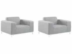 Conjunto De 2 Sillones De Poliéster Gris Claro/blanco ROVIGO