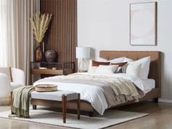 Cama Con Somier De Poliéster Marrón 160 X 200 Cm LA ROCHELLE