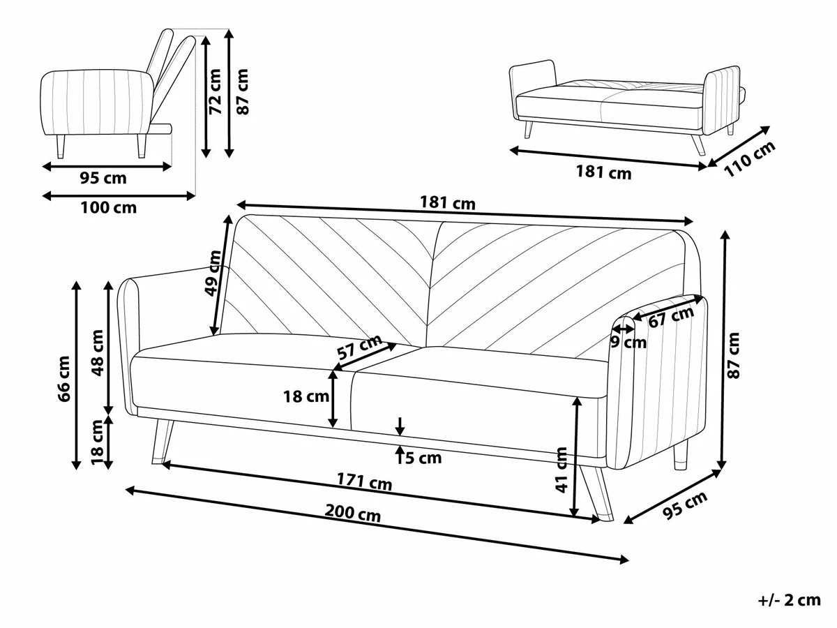 Sofá Cama 3 Plazas De Terciopelo Azul Claro/madera Oscura SENJA 3 Sofá Cama 3 Plazas De Terciopelo Azul Claro/madera Oscura SENJA - Imagen 3