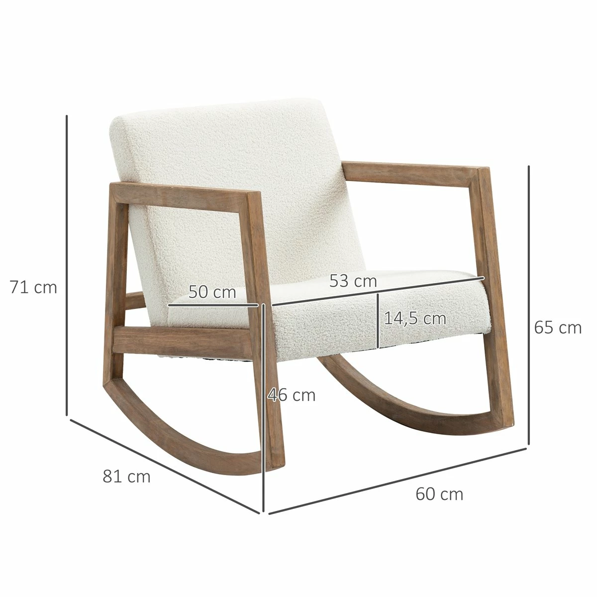HOMCOM Silla Mecedora Tapizada En Forro Polar Sillón Balancín Relax Con Asiento Acolchado Reposabrazos Y Pies De Madera De Caucho Para Salón Dormitorio 60x81x71 Cm Crema 3 HOMCOM Silla Mecedora Tapizada En Forro Polar Sillón Balancín Relax Con Asiento Acolchado Reposabrazos Y Pies De Madera De Caucho Para Salón Dormitorio 60x81x71 Cm Crema - Imagen 3
