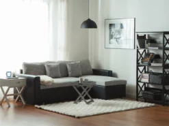 Sofá Cama Esquinero De Poliéster Gris Oscuro/beige Izquierdo TAMPERE